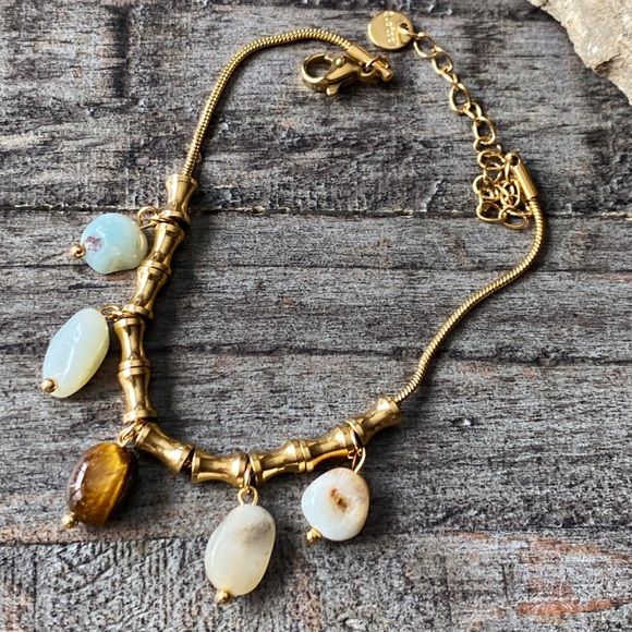 NEW Gold & Polished Stone Beaded Bracelet - Picture 2 of 7